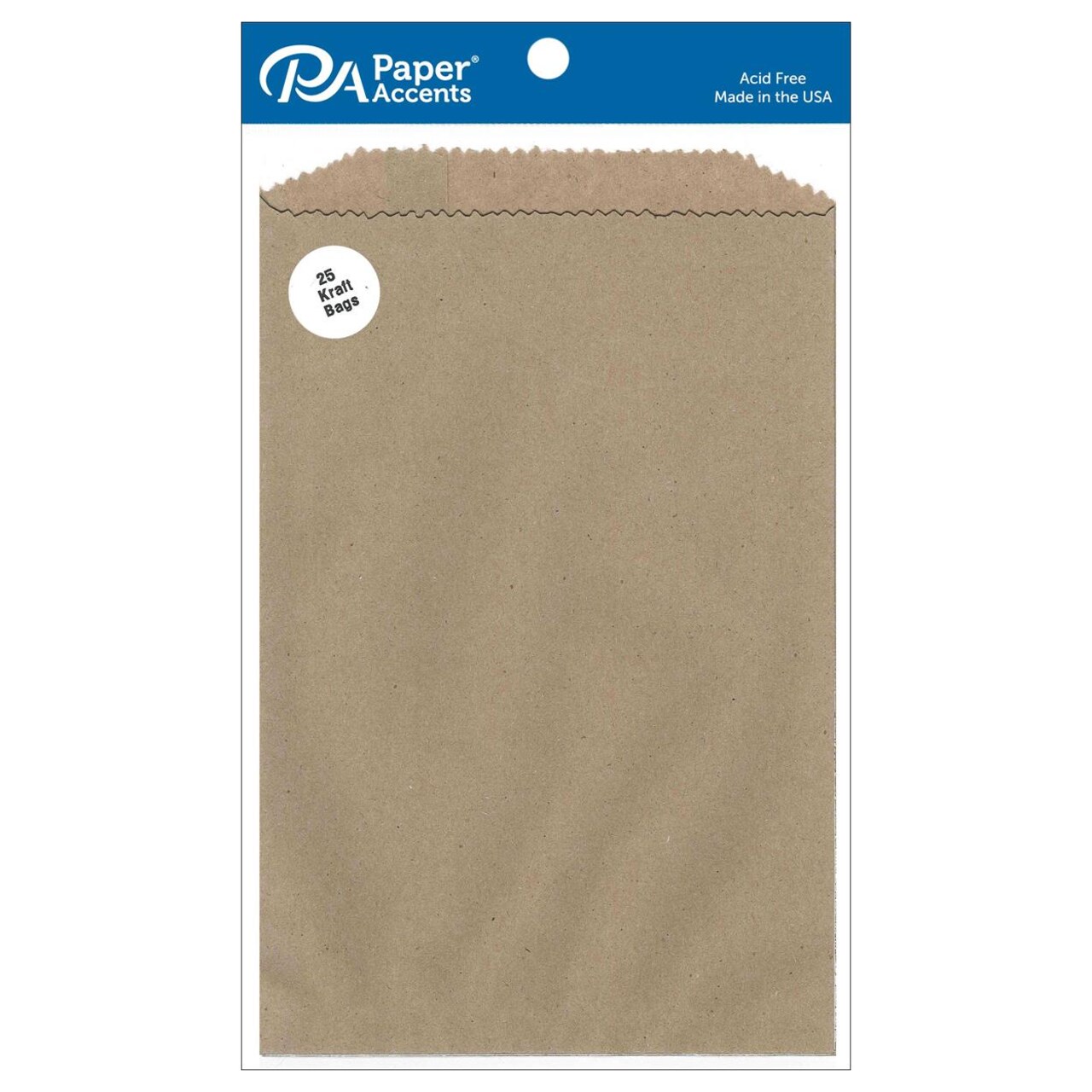 Paper Accents Kraft Bags 6 x 9.75 in - 25 Pack Pinked Edge Craft Paper Gift Bags for Scrapbooking, Card Making, Party Favors, and Brown Kraft Packaging